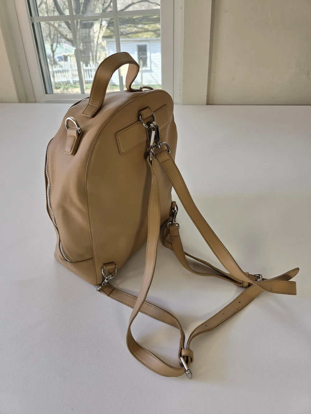 Tan Leather Backpack/Purse- Minimalist Daily Bag - Picture 2 of 11